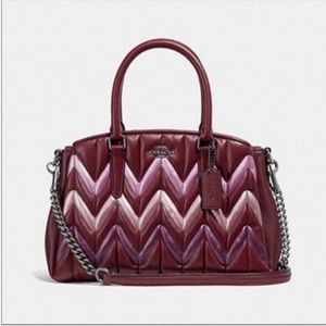 COACH Mini Sage Ombré Chevron Carryall with Quilting, Oxblood, Leather